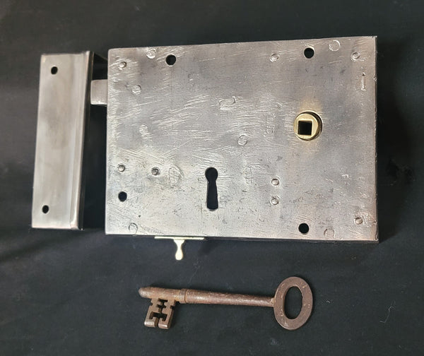 Restored Left Side Rim Lock Set with Keeper & Key 7 1/8" x 5" GS00805