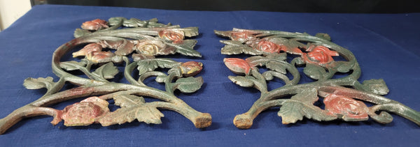 2 Ornate Cast Iron Rose & Leaf Pattern Decorative Panels Painted GS00916