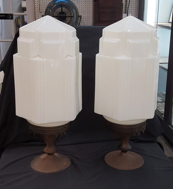 Pair of Antique Art Deco Glass & Brass Drug Store / Fountain Counter Displays