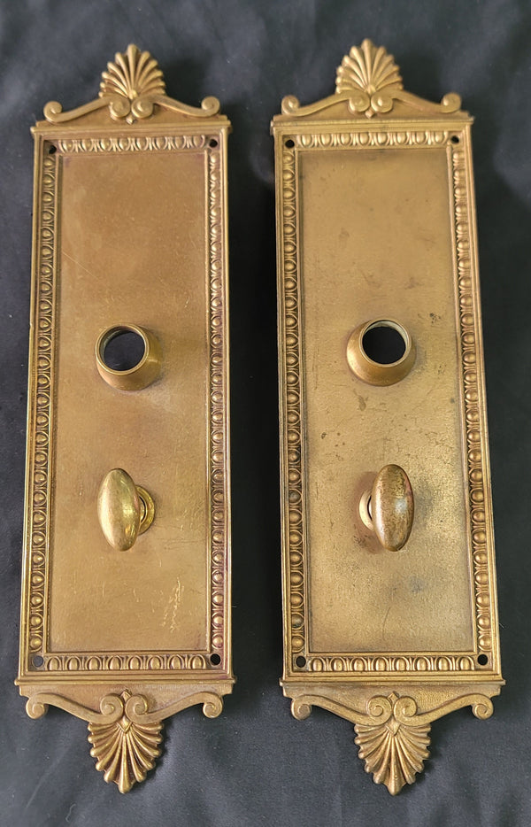 Egg & Dart Bronze Door Knob Back Plates w/ Thumb Turns 12 1/2" x 3 1/2" GS01095