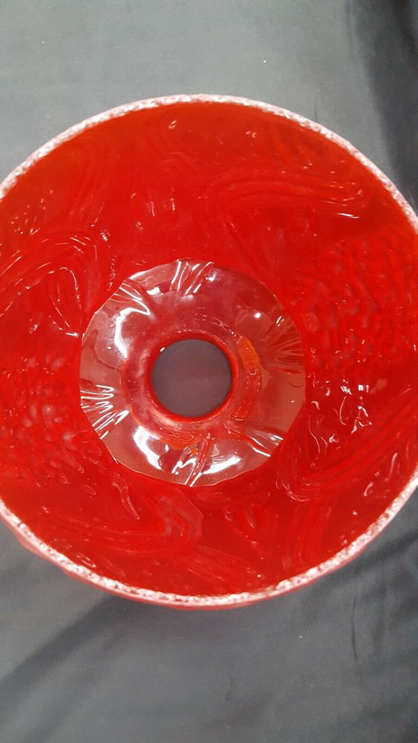 Antique Red Embossed Floral and Scroll Designed Glass Shade Globe