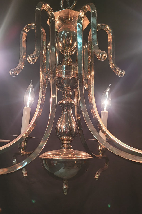 Mid Century Modern 6 Light Brass Chandelier 21" x 27" GS010917