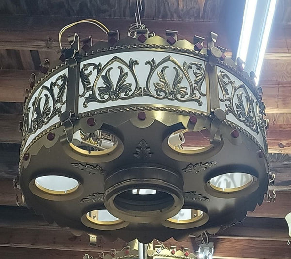 Ornate 11 Light Gothic Brass & Glass Chandelier 32" x 42" GS00635 4 Available
