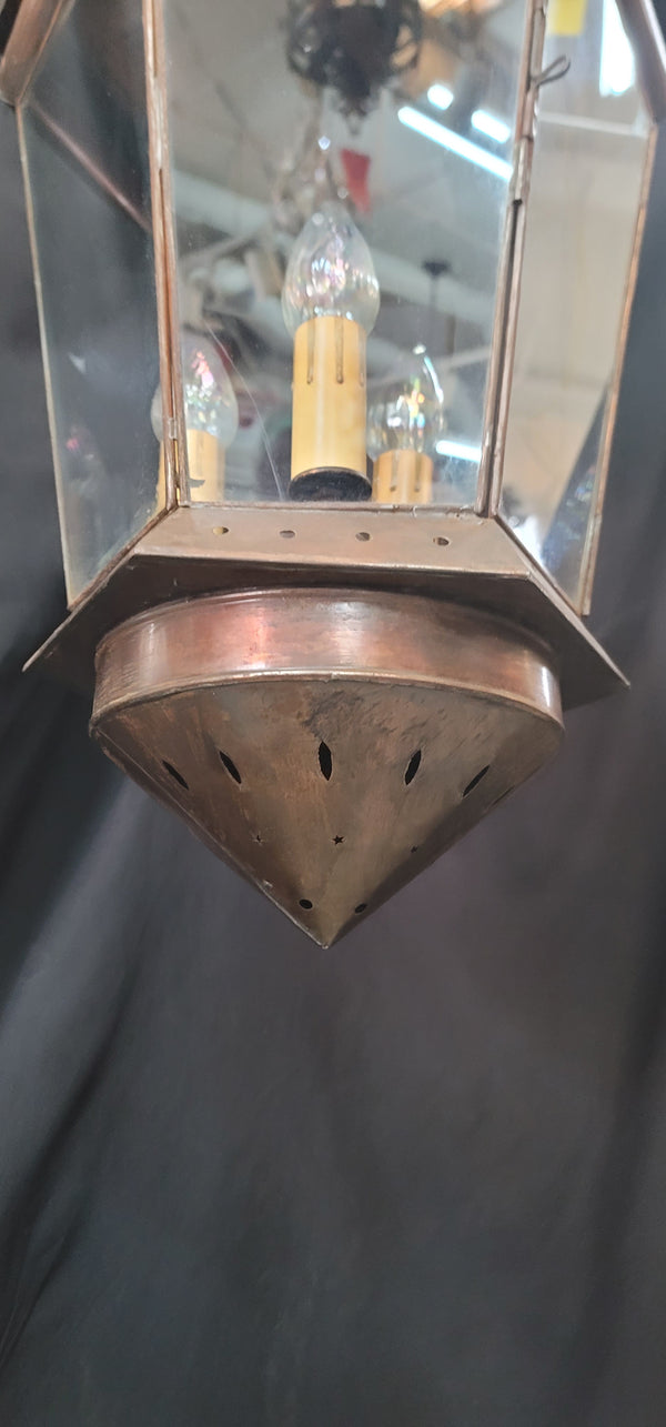 Large 3 Light Hanging Portico Lantern w/ Ornate Metal Trim 35" x 17" GS01012