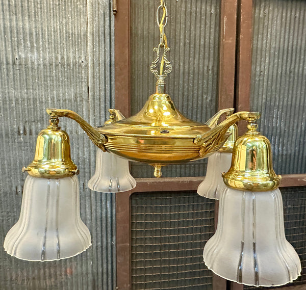 Antique Brass 4-Light Pan Chandelier - 18" W x 8" T - GA21029