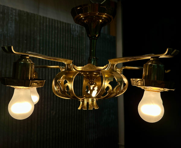 Antique Art Nouveau Style Brass 5-Light Chandelier - 20" W x 13" T - GA21031