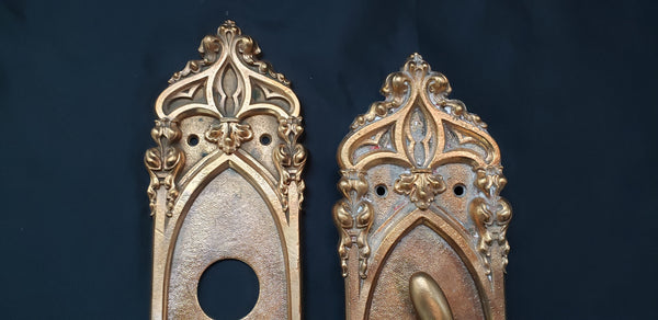 Restored Solid Brass Art Nouveau Door Back Plates w/ Dead Bolt Space GS01088