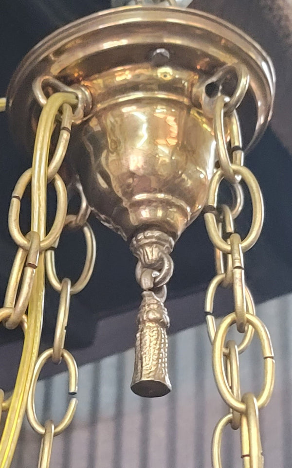 Early Victorian Restored 4 Light Brass Pan Light w/ Shades 13 3/4" x 47" GS00974