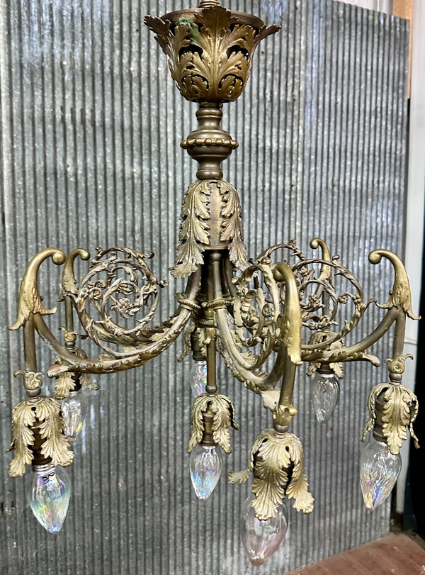 Antique Art Nouveau Brass 6-Light Chandelier - 23" T x 21" W - GA21032