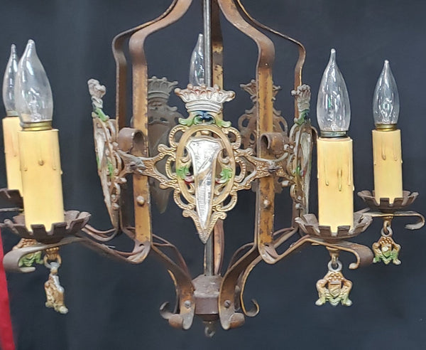 Spanish Revival Style 5 Light Wrought Iron Chandelier & Matching Pendant Light GA9056