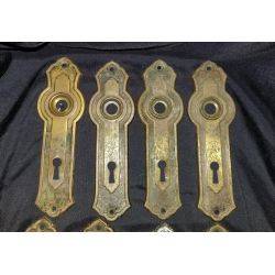 8 Brass Art Deco Door Knob Back Plates 6 3/8" T x 2" W GA302