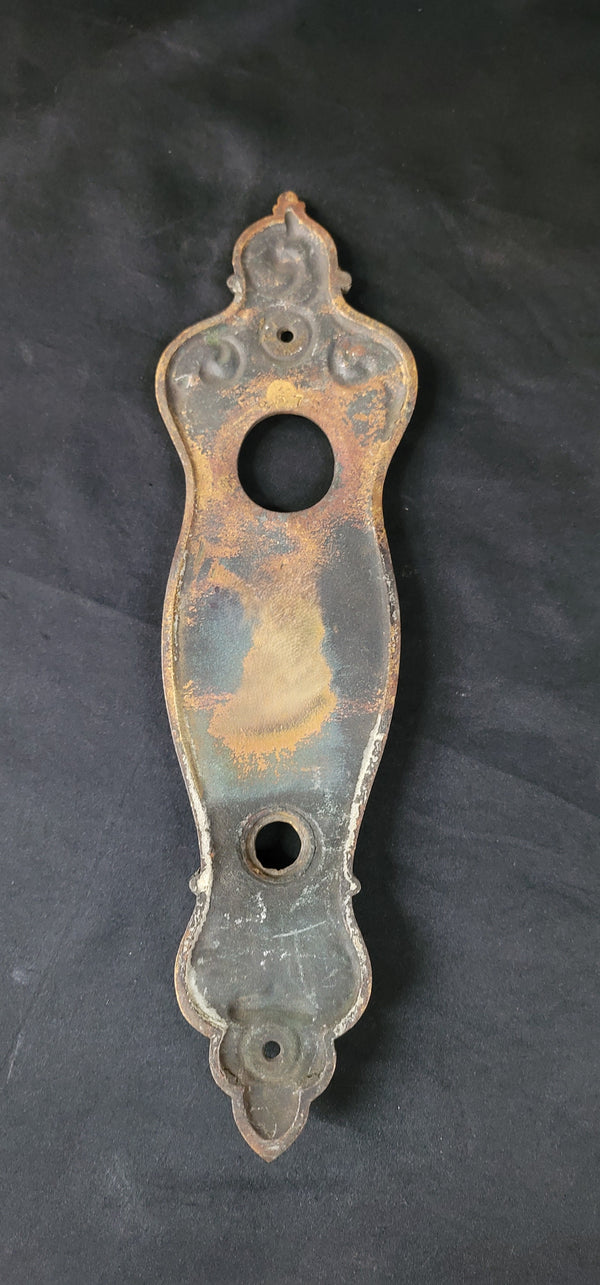 Art Nouveau Brass Door Knob Backplate w/ Dead Bolt Hole 11" x 3" GS00874