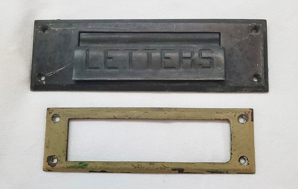Vintage Brass Letter Mail Slot with Lettering & Framing 7 5/8" x 2 3/8" GS00592