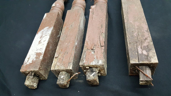 Architectural Salvage 4 Wooden Spindles Balusters With Triple Collars