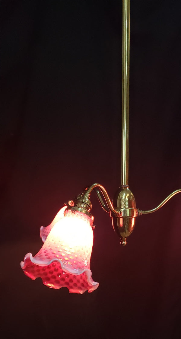 1900's Victorian 3 Light Chandelier w/ Fenton Coin Dot Shades 26"x 47" GS00977