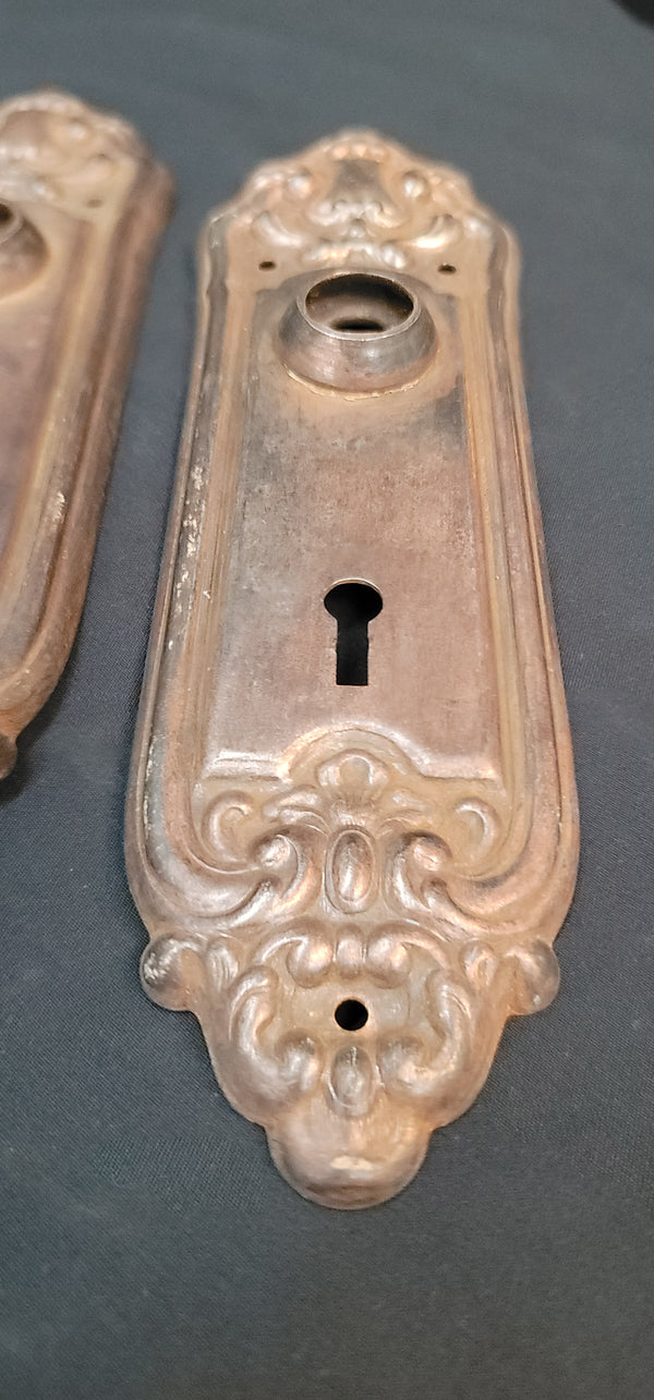 Pair of Restored Art Nouveau Door Knob Back Plates 8 1/4" x 2 3/8" GS00584