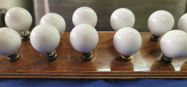 Vintage Set of 16 White Round Porcelain & Brass Knobs w/ Screws GS00668