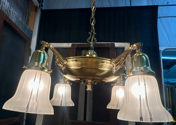 Antique Brass 4-Light Pan Chandelier - 18" W x 8" T - GA21029