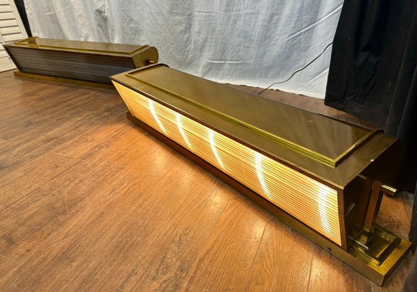 Antique Art Deco Brass Plated & Glass Rod Theater Light Fixture Pair GA20548