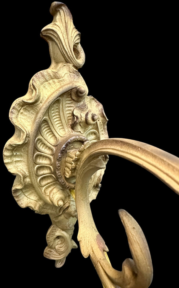 Restored Antique Solid Brass 5-Light Wall Sconce w/ Crystal Pendants GA20707