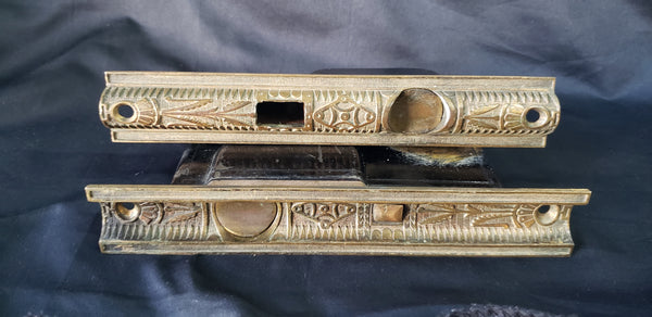 Restored 1870's Eastlake Victorian Pocket Door Lock Set w/ Key & More GS010925