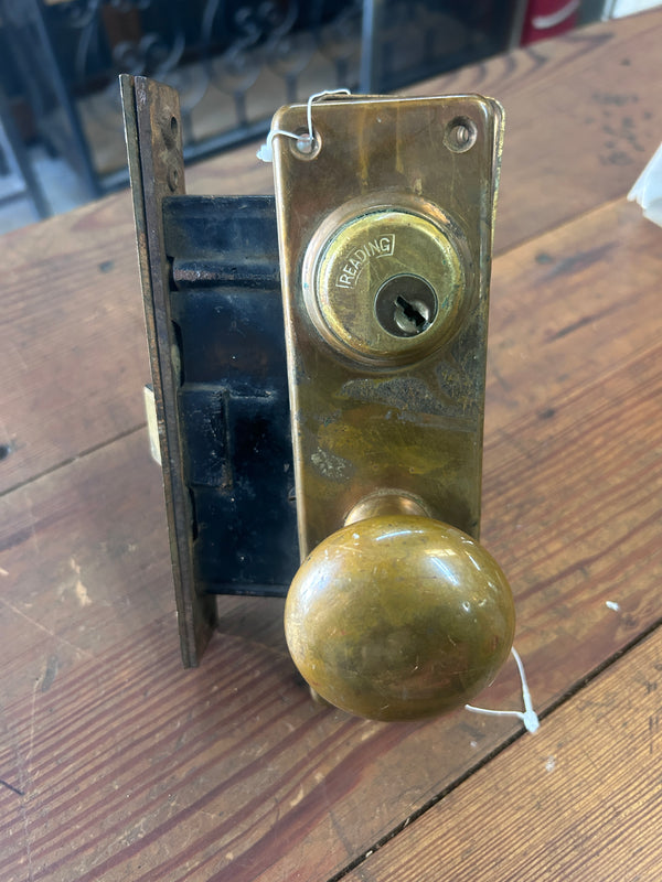 Antique Brass Plate Mortise Lock Set w/ Fat Spindle GS010973