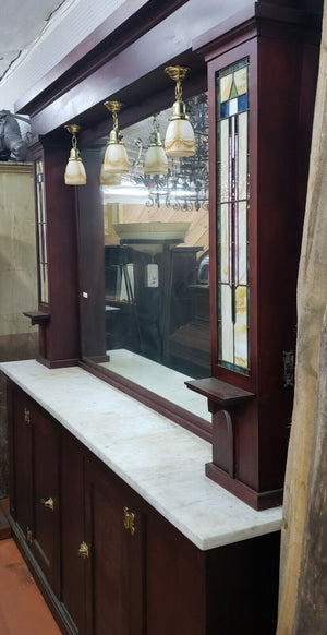 Restored 1920's Art Deco Back Bar Carrara Top Stained Glass Panels & Lighting