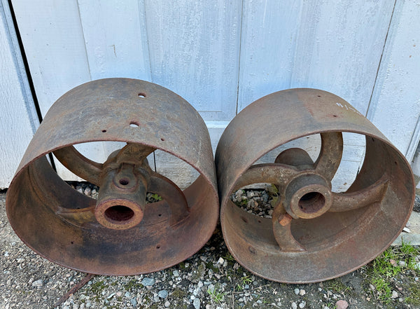 Pair of Industrial Cast Iron Pulley Wheels GA20929