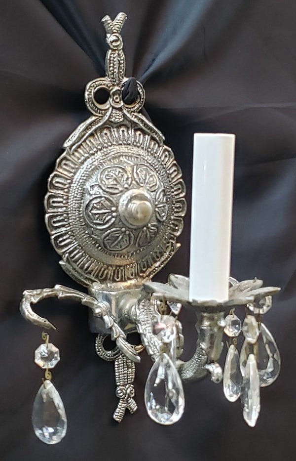Restored Art Deco Wall Sconce w/ Teardrop Crystal Prisms 10 1/2" x 6 1/2" GA2286