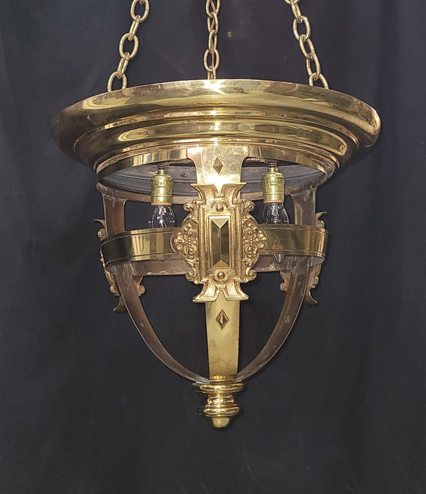 Large Ornate Brass 2 Light Chandelier w/ Large Brass Canopy 20" x 48" GS00995