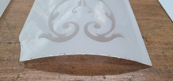 Set of 3 Victorian White Cased Curved Etched Glass Panels 24" x 10" GS00780