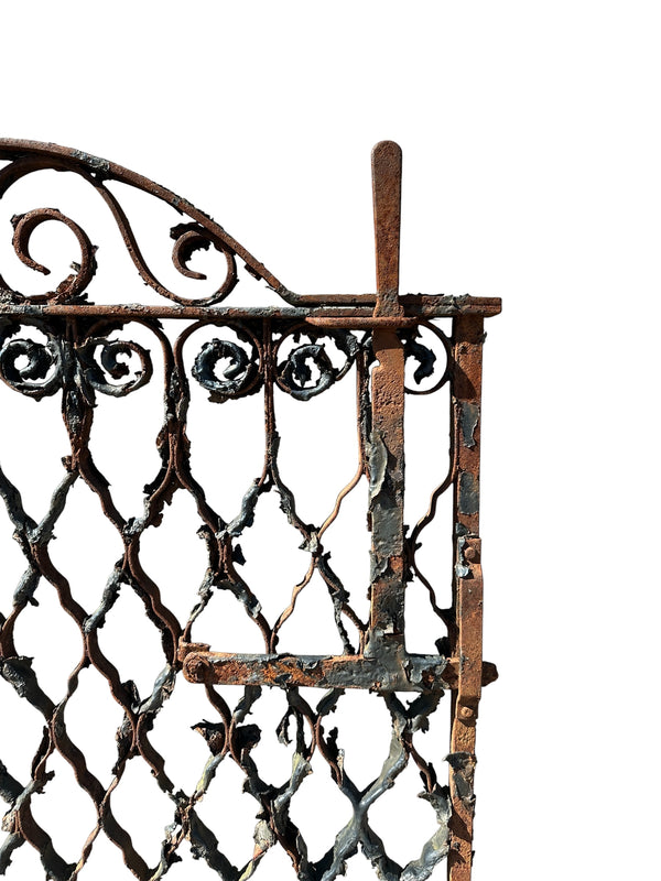 Antique Wrought Iron Arch Top Gate w/ Latch - 35.5" W x 34.5" T - GA20993