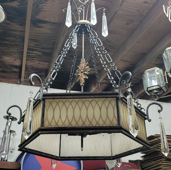 Tuscan Inspired 5 Light Chandelier w/ Textured Glass & Prisms 37" x 50" GS00626