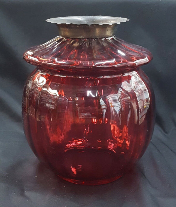 Victorian Cranberry Glass Globe w/ Top Brass Crown 8 1/4" x 7" GS00738