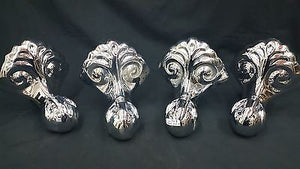 4 Ornate Cast Iron Chrome Plated Claw Feet 7 1/2