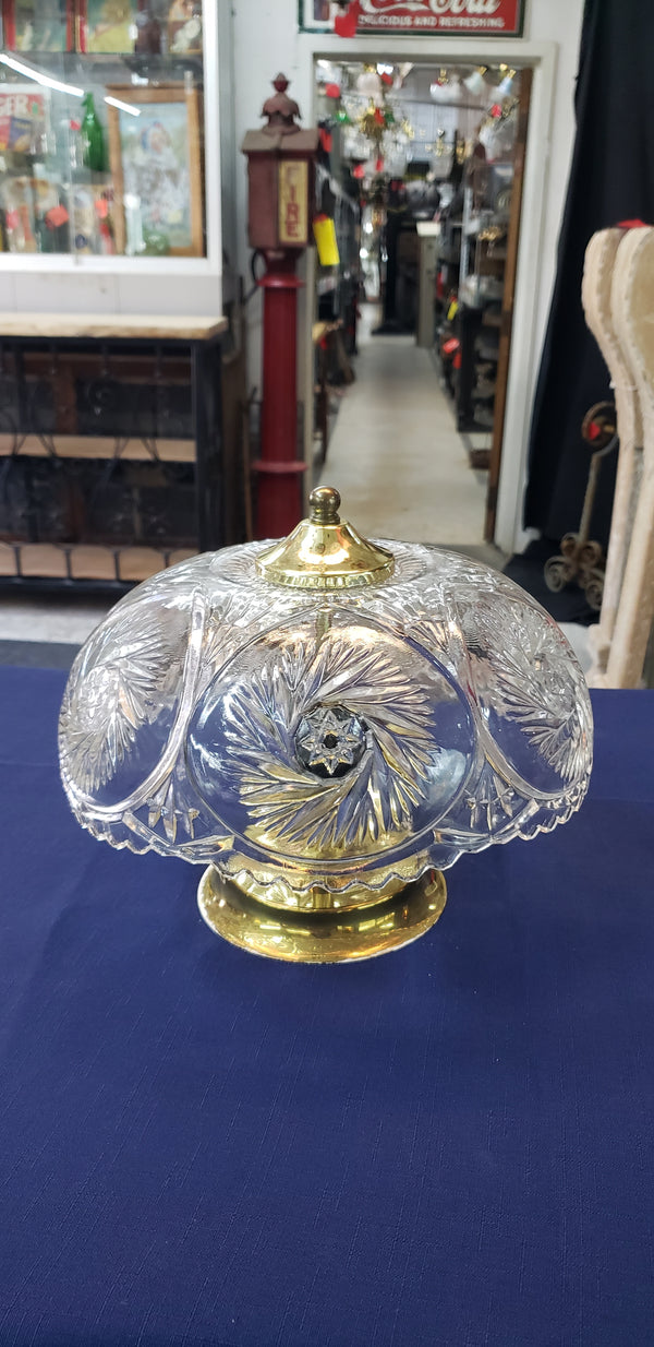 Vintage Crystal Clear Leaded Glass & Brass Flush Mount Ceiling Light 12" GS00831