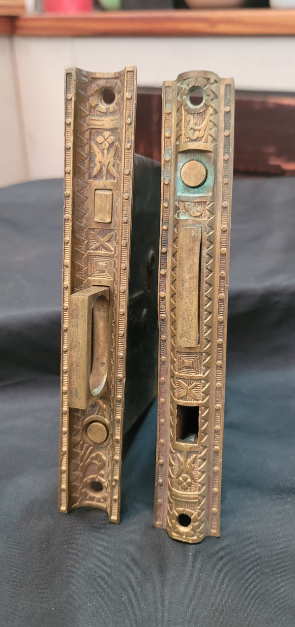 Victorian Eastlake Pocket Door Lock Set 7 1/2" x 5 1/4" x 3 5/8" GS00854