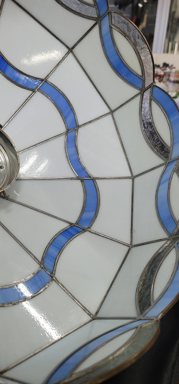 Stained Glass Ceiling Light w/ Cobalt Blue & Florentine Glass Trim GS00882