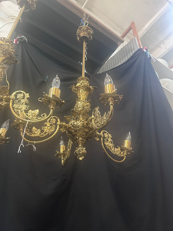 Pair of Ornate Brass 4-Light Chandeliers GS011017