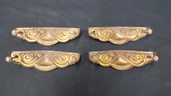 Architectural Salvage Art Nouveau Scroll Drawer Handle Pulls Set of 4