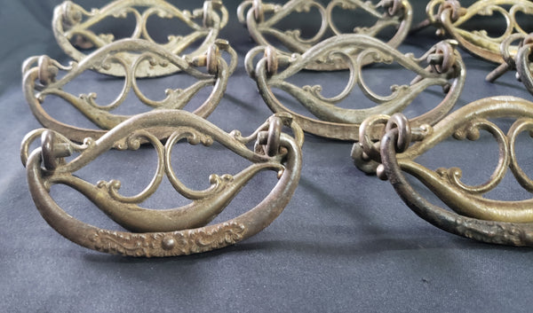 14 Ornate Solid Brass Furniture Drawer Pulls w/ Screws 4" x 1 3/4" GS00984