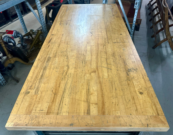 Industrial Salvaged Butcher Block & Steel Work Table GA20813