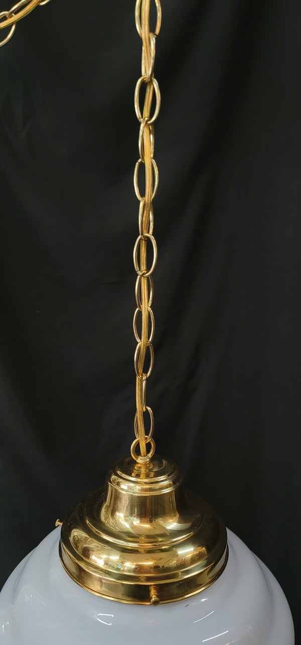 Restored Victorian Brass Pendant Light w/ Ornate Shade GS01030