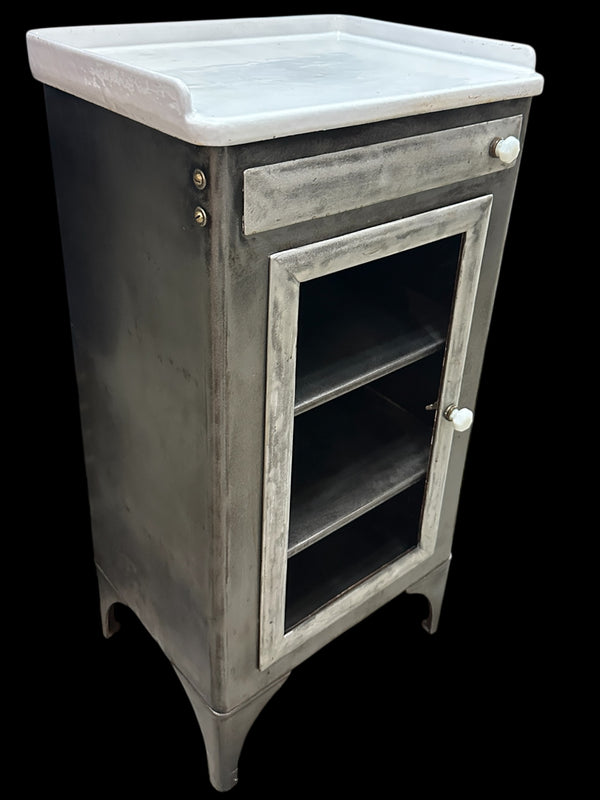 Antique Steel Medical Cabinet w/ White Ultralight Glass Top GA20377