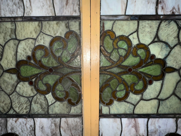 Antique Oak Framed 7+ Ft Long Stained Glass Window GA20812