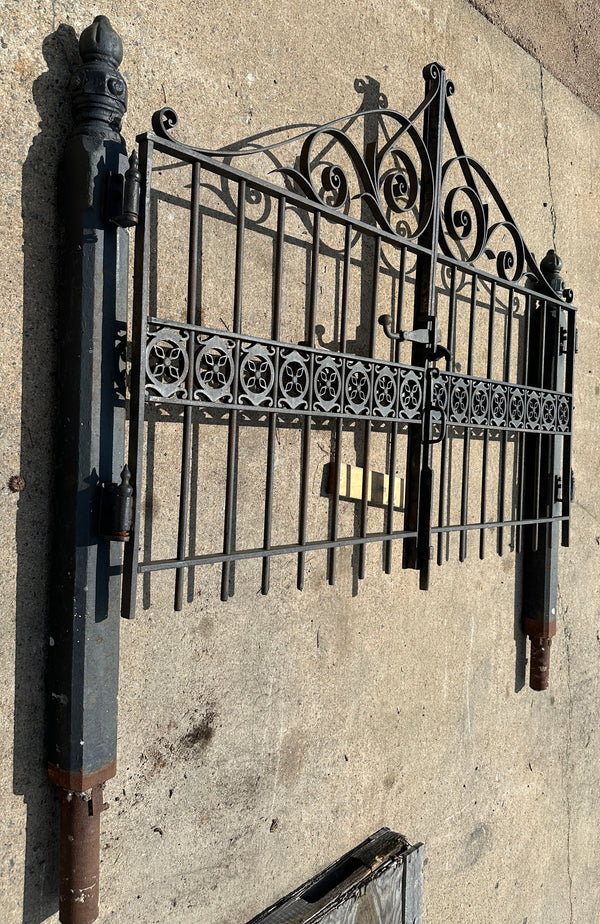 Antique Iron Entryway Gates w/ Ornate Cast Iron Posts GA20318