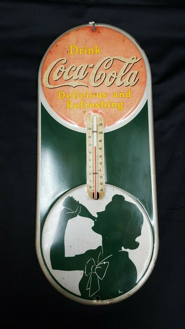1939 Coca Cola Wall Thermometer "Delicious and Refreshing" 16" x 6 3/4" GS00721