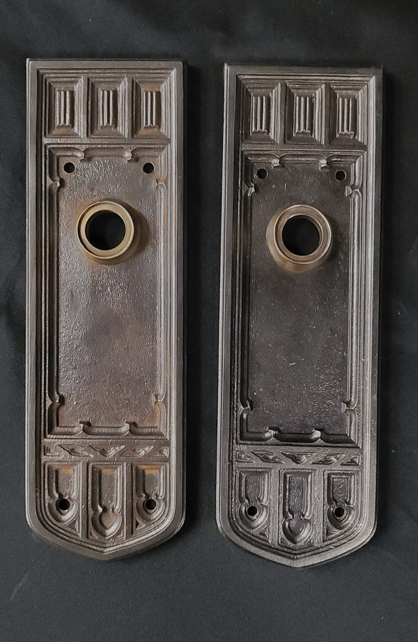 Pair of Restored Cast Iron Art Deco Backplates 8 1/2" x 2 3/4" GS00877