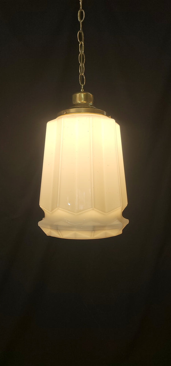 Restored Art Deco White Geometric Pendant Light Fixture GS01020