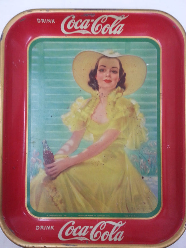 Authentic 1938 Coca Cola Serving Tray Girl in the Shade with a Yellow Dress GA21123